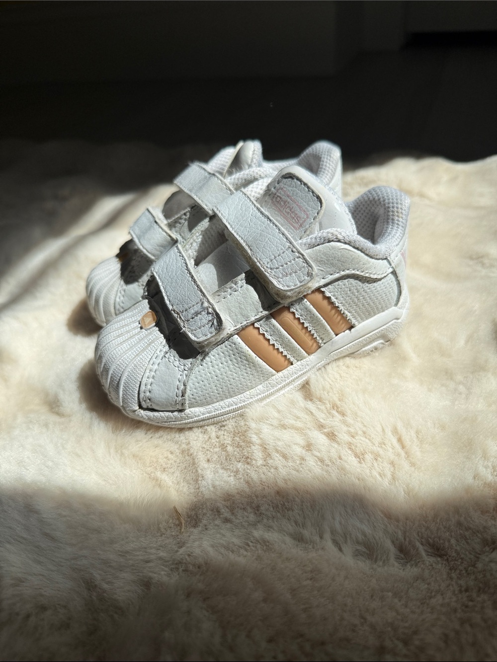 adidas White Leather Kids Velcro Sneakers
